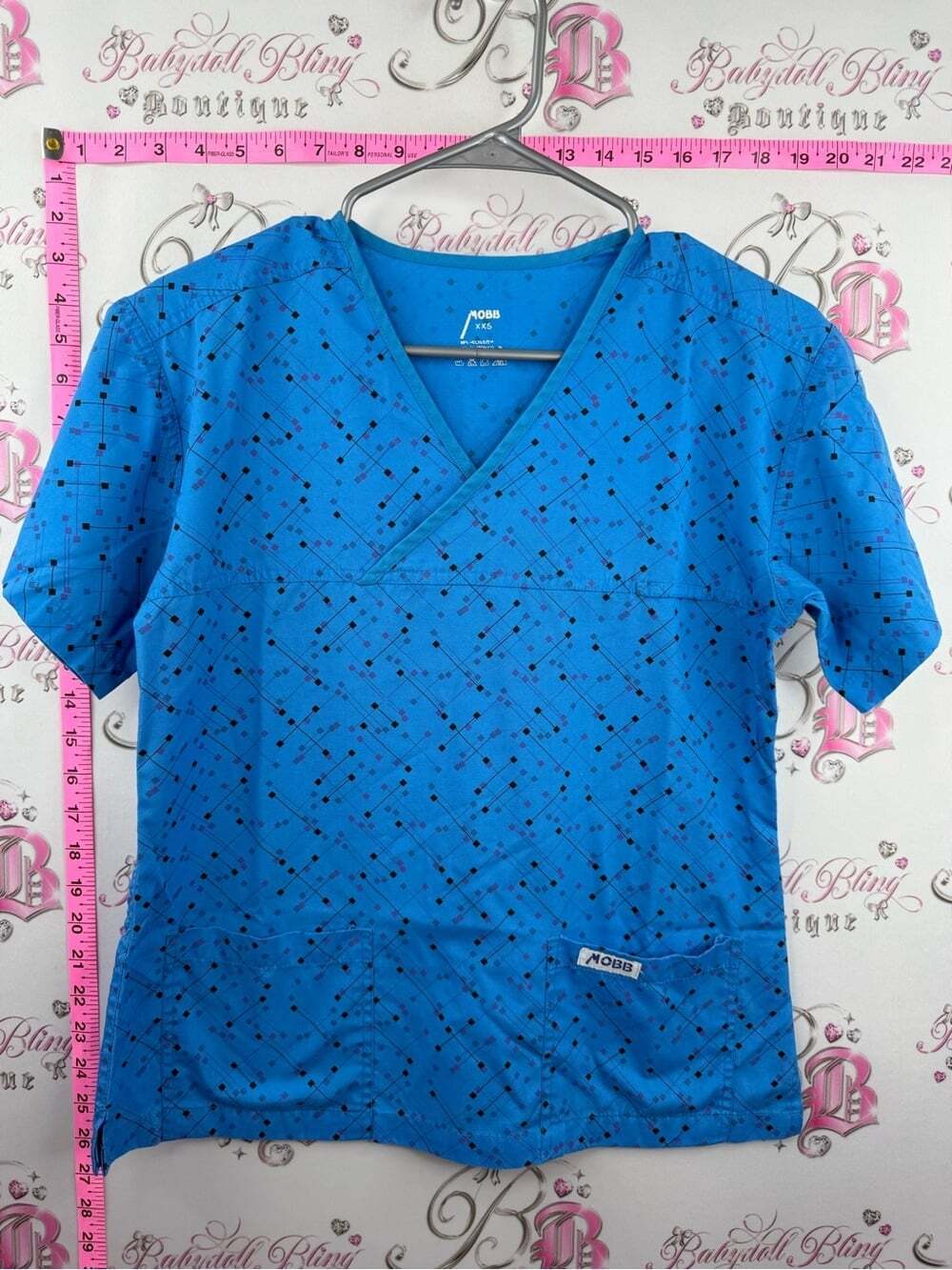 MOBB scrubs tshirt polka dot dotted shirt Blue Short-Sleeve V-Neck Scrub Top